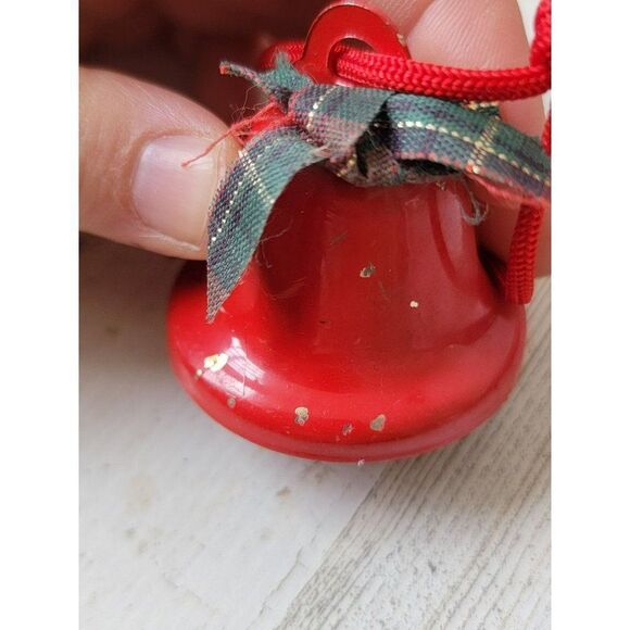 Plaid red bell Midwest ornament Xmas decor tin - Picture 2 of 6